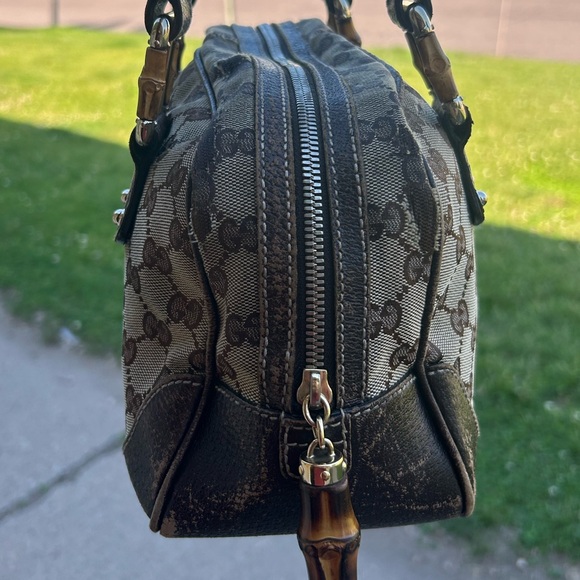 Gucci Bamboo Accent Monogram GG Boston Tote Bag - Picture 4 of 13